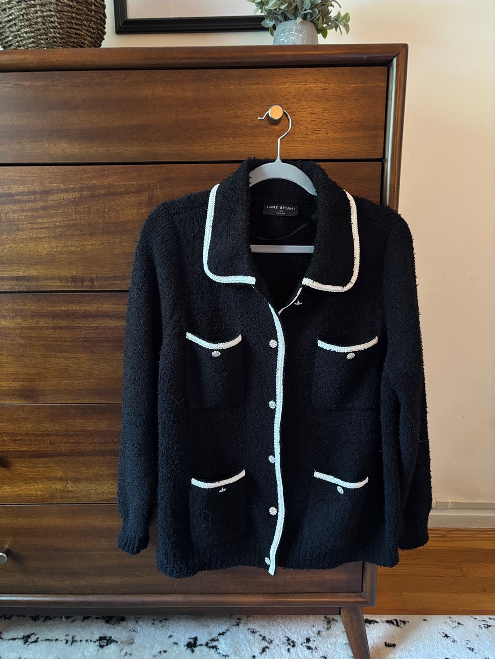 Lane Bryant Black Teddy Jacket with White Trim